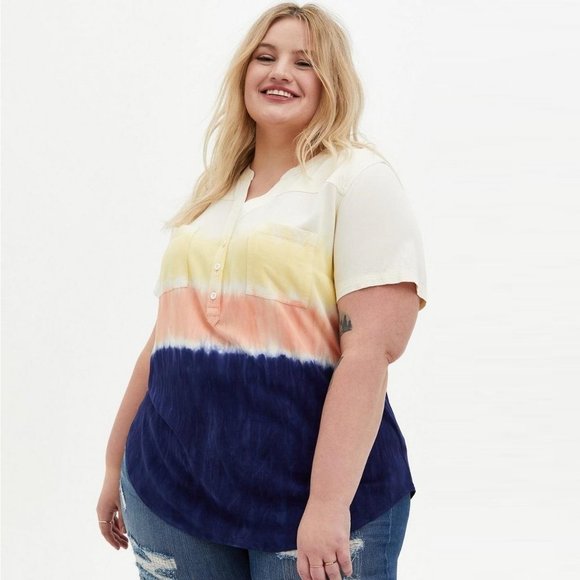 torrid Tops - Torrid Tie Dye Short Sleeve Harper Stretch Challis Button Placket Blouse Size 2X